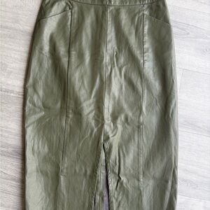 Olive Green Faux Leather Pencil Skirt Size 6